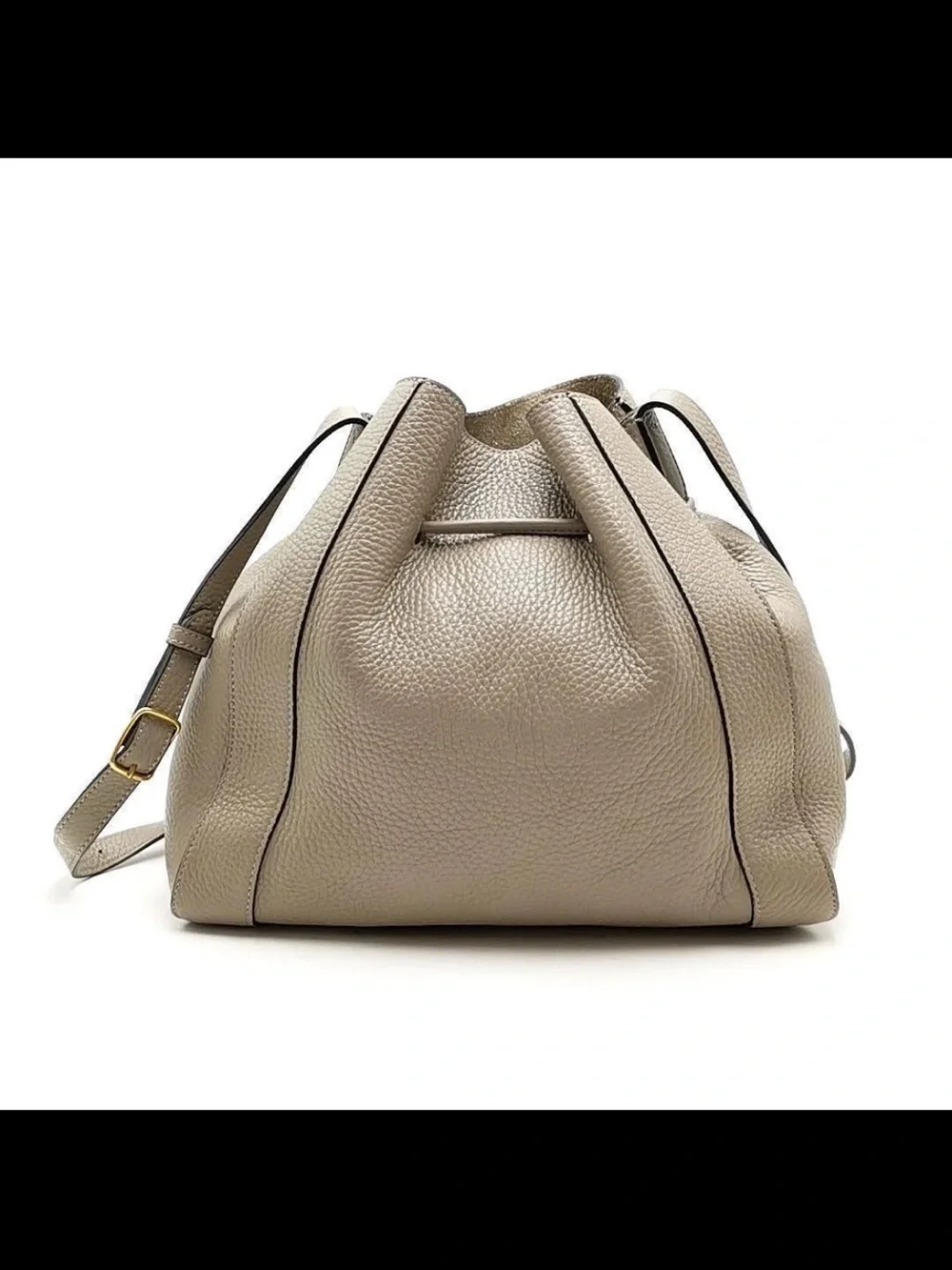 Mulberry Women's Taupe Pebbled Leather Drawstring Bucket Bag with Pouch